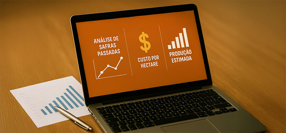 planejamento de safra agrícola com organização de recursos, análise de riscos e projeção de resultados na fazenda