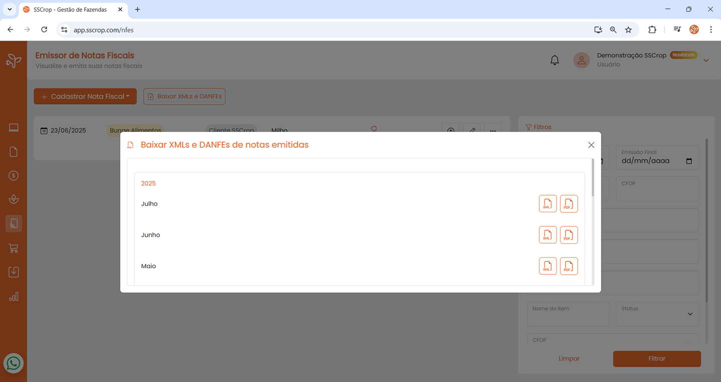Baixar XML e DANFE das suas notas fiscais no SSCrop