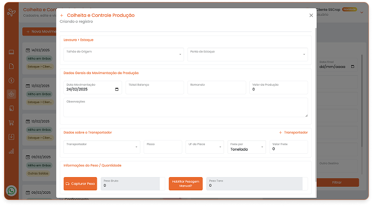 integração de balança com SSCrop, controle de peso agrícola sem erro de lançamento