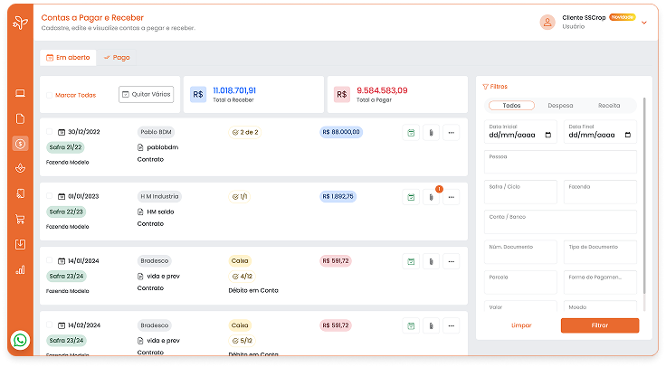 Gestão de contas a pagar e receber para fluxo de caixa saudável, redução de custos e crescimento sustentável na fazenda