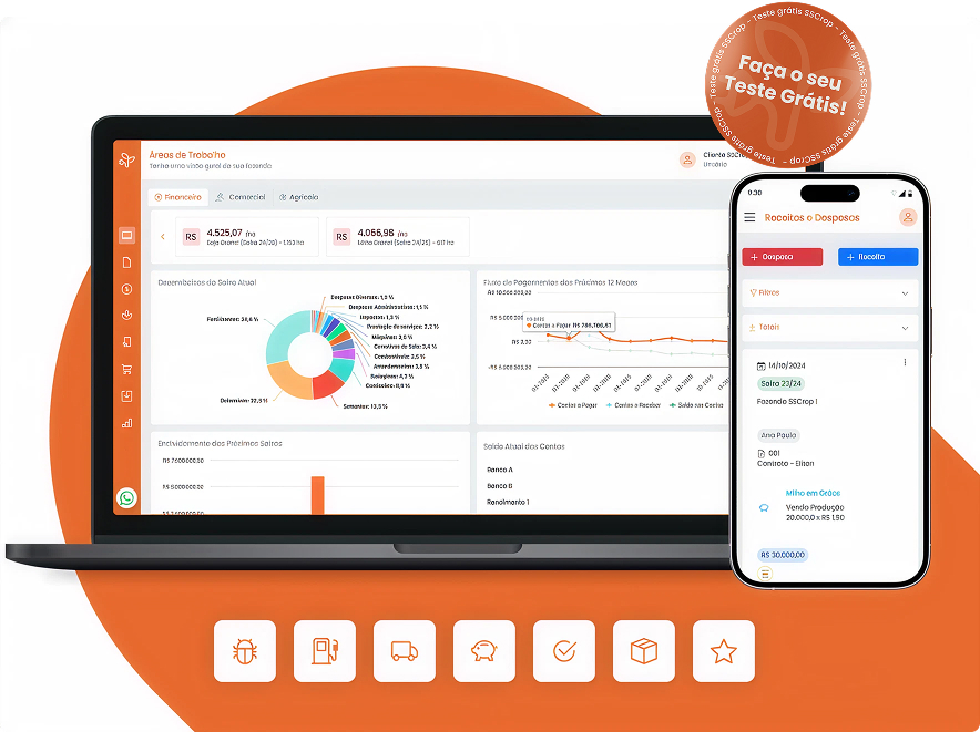 Imagem de um computador e um mobile com a versão V3 do Sistema SSCrop